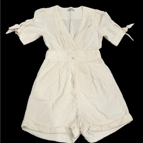 FRNCH Paris Cream Cotton Button Front Romper XS NWOT - Picture 2 of 8
